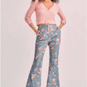 Loveshackfancy Meyerson Flared Pants in Carnation Garden Corduroy